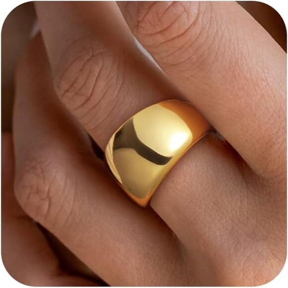 14K Gold Plated Chunky Gold Ring Minimalist Stacking Bold Statement Band Gift - Picture 8 of 9
